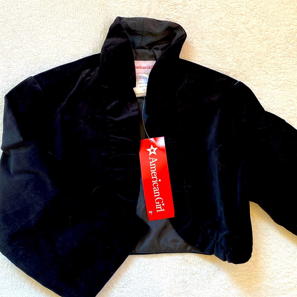 American Girl black velvet ruffled bolero cropped jacket Sz 10 NWT